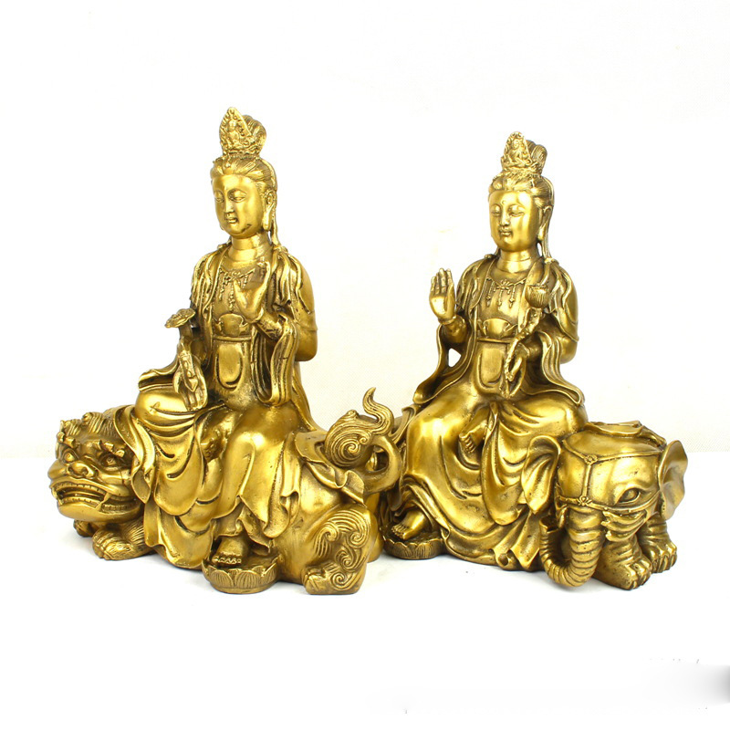 Art Craft Lion - Manjushri Samantabhadra Buddha Figurine with Green