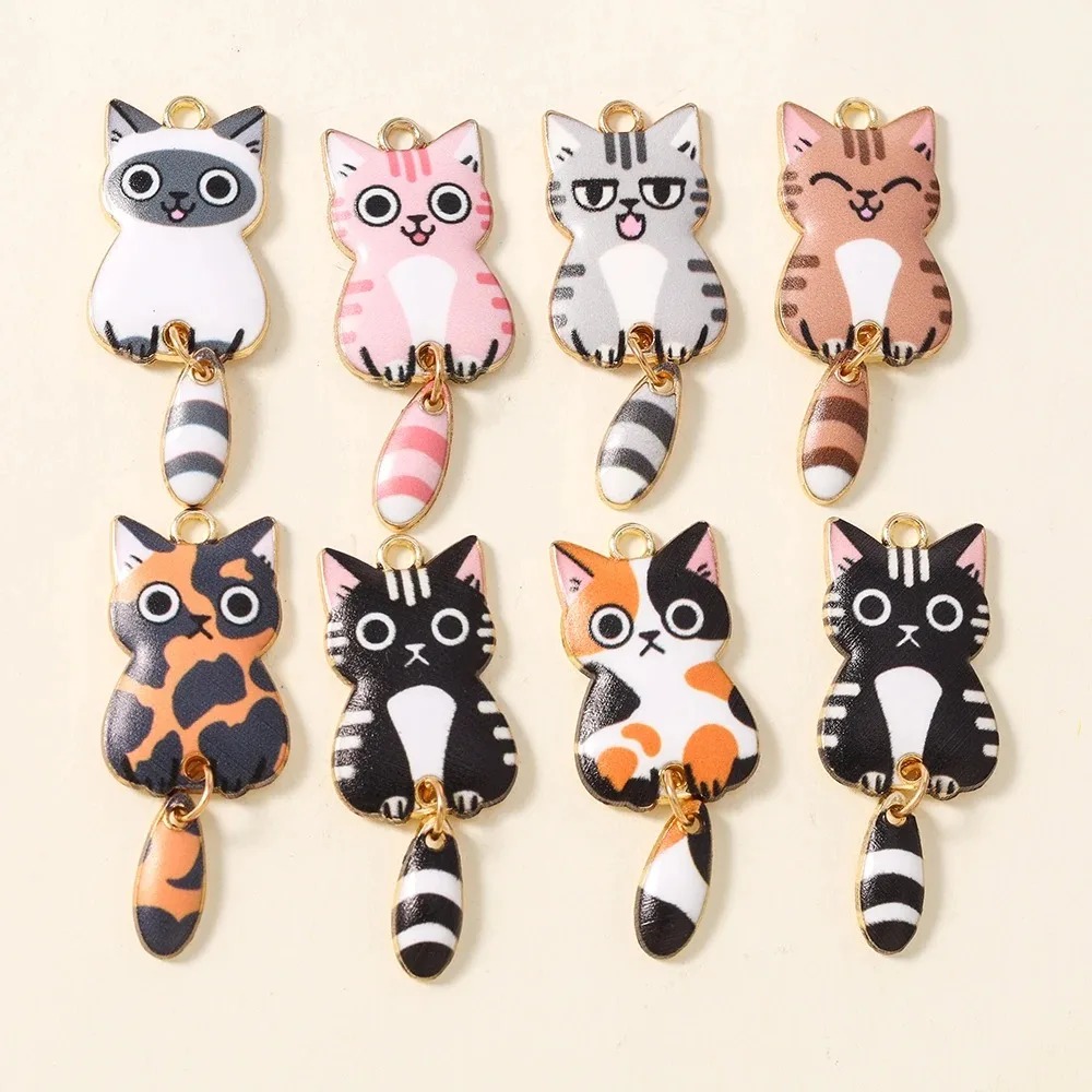 Art Craft Resin - 10Pcs 16×39mm Cute Cartoon Cat Resin