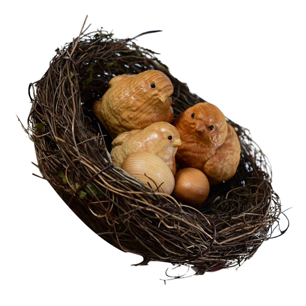 Art Craft Room Ideas - 1Set Small Chick Sculpture Natural Wood