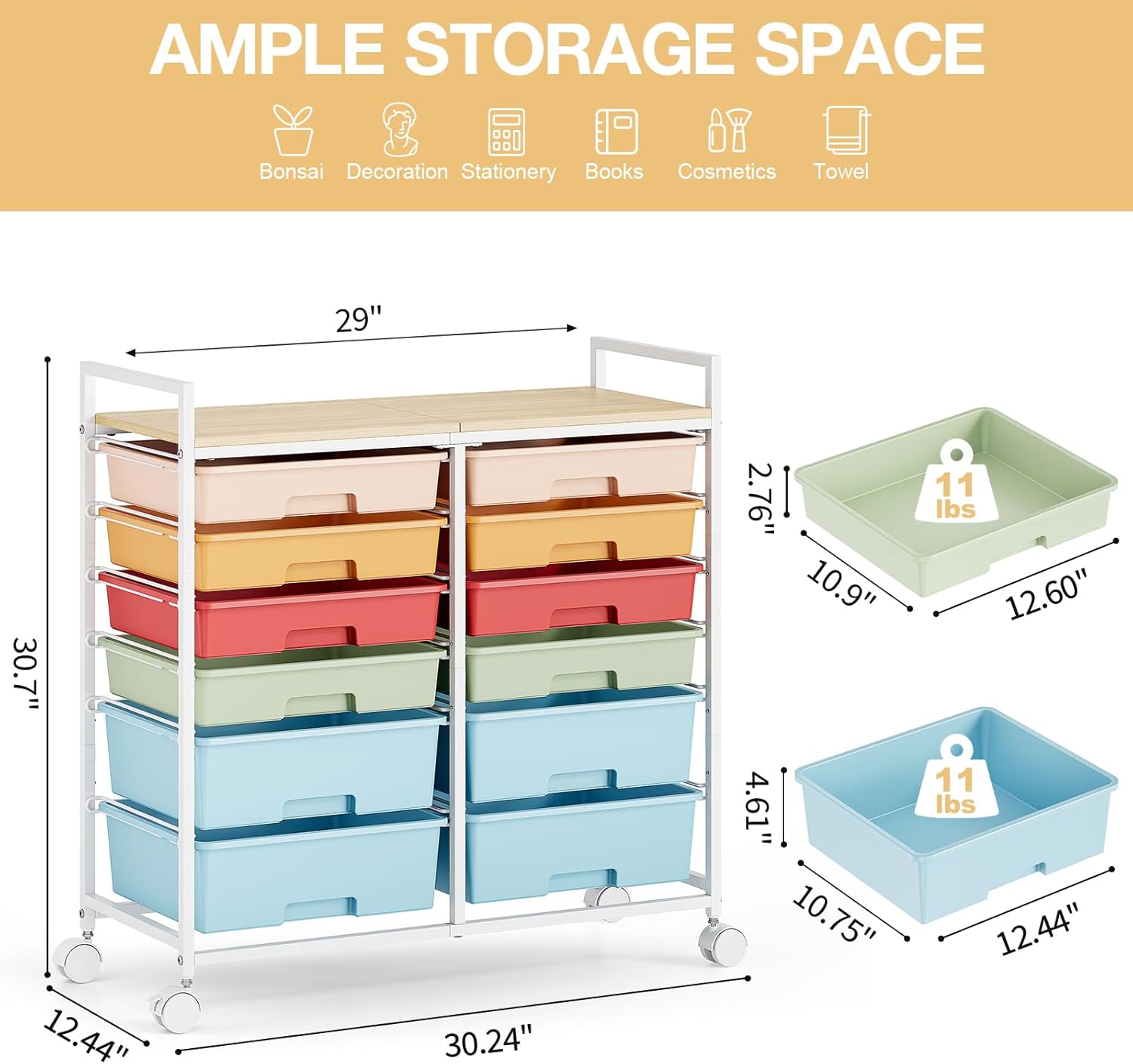 Rolling Storage Cart with 12 D - Art Craft Rainbow recension och pris